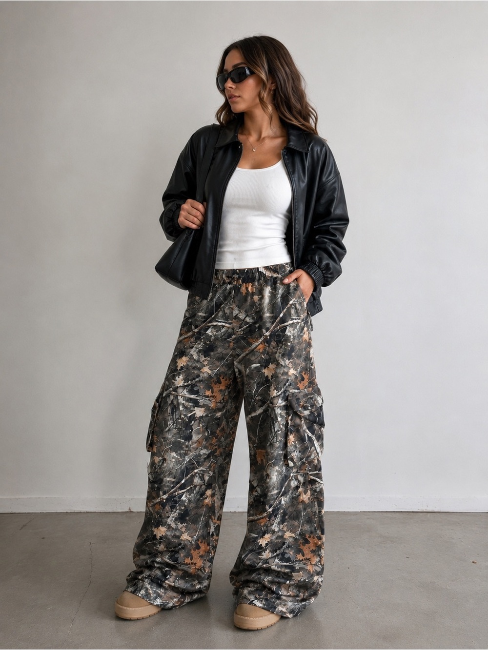 Womens XS Camo Baggy Cargo Pants Y2K Wide Leg Streetwear Verdusa